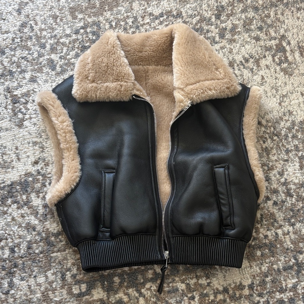 Mango Black and Tan Faux Leather Vest